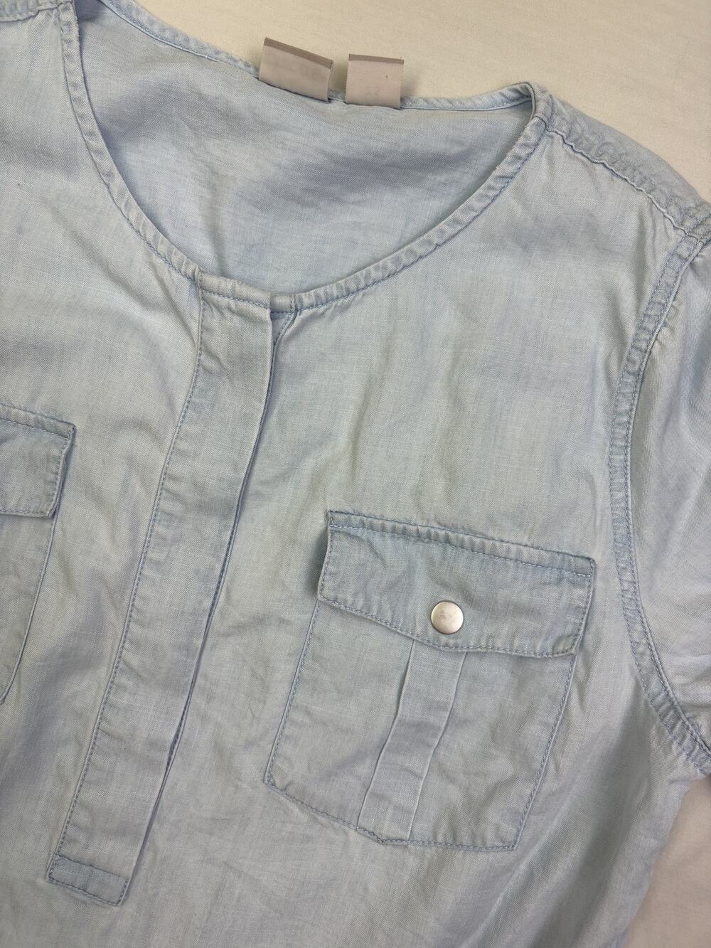 Chico’s Women’s Size 14 Light Blue Chambray Tunic Dress Short Sleeve